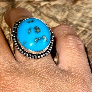 Persian Turquoise in Pyrite Ring Size 7 1/2